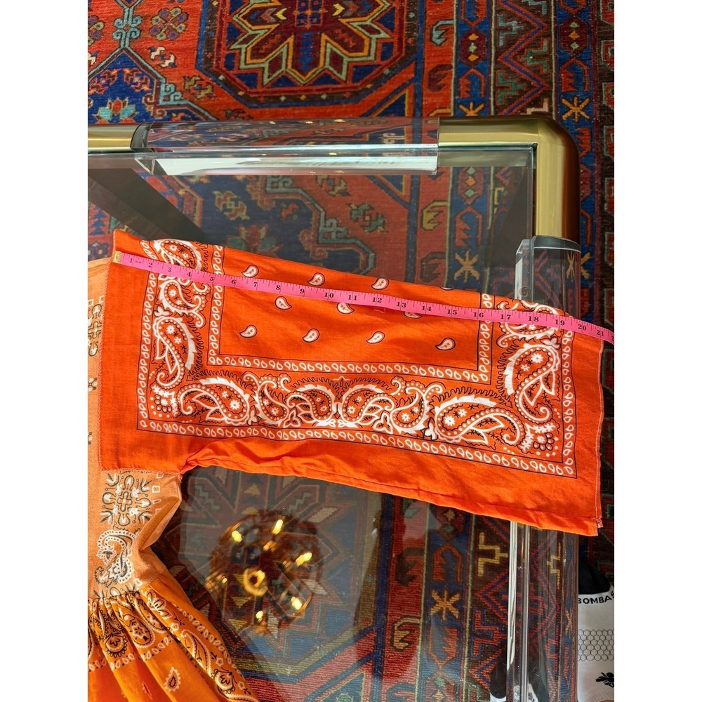 Handmade Orange Bandana Patchwork Midi Dress Bell Sleeve Paisley Boho S/M - Picture 11 of 11